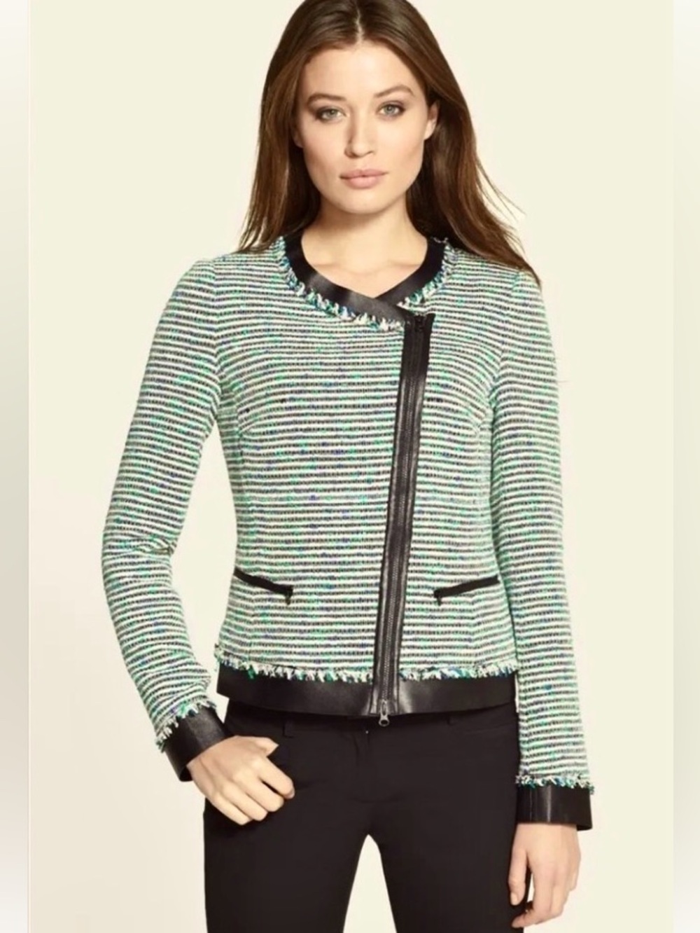 LAFAYETTE 148 NY Harmonia Bouclé Leather Trim Jacket Italy 12 MSRP $748 NWT